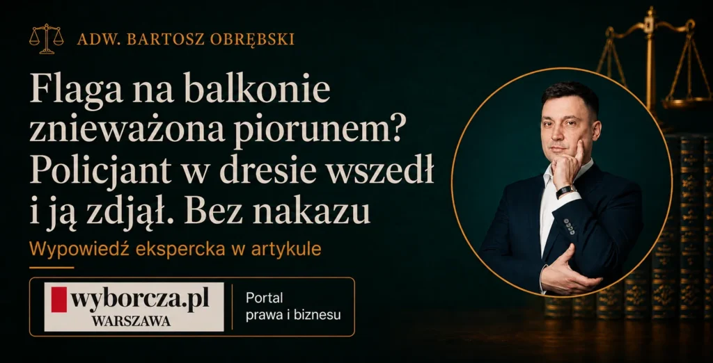 Flaga na balkonie z symbolem pioruna — interwencja policji, Gazeta Wyborcza Warszawa